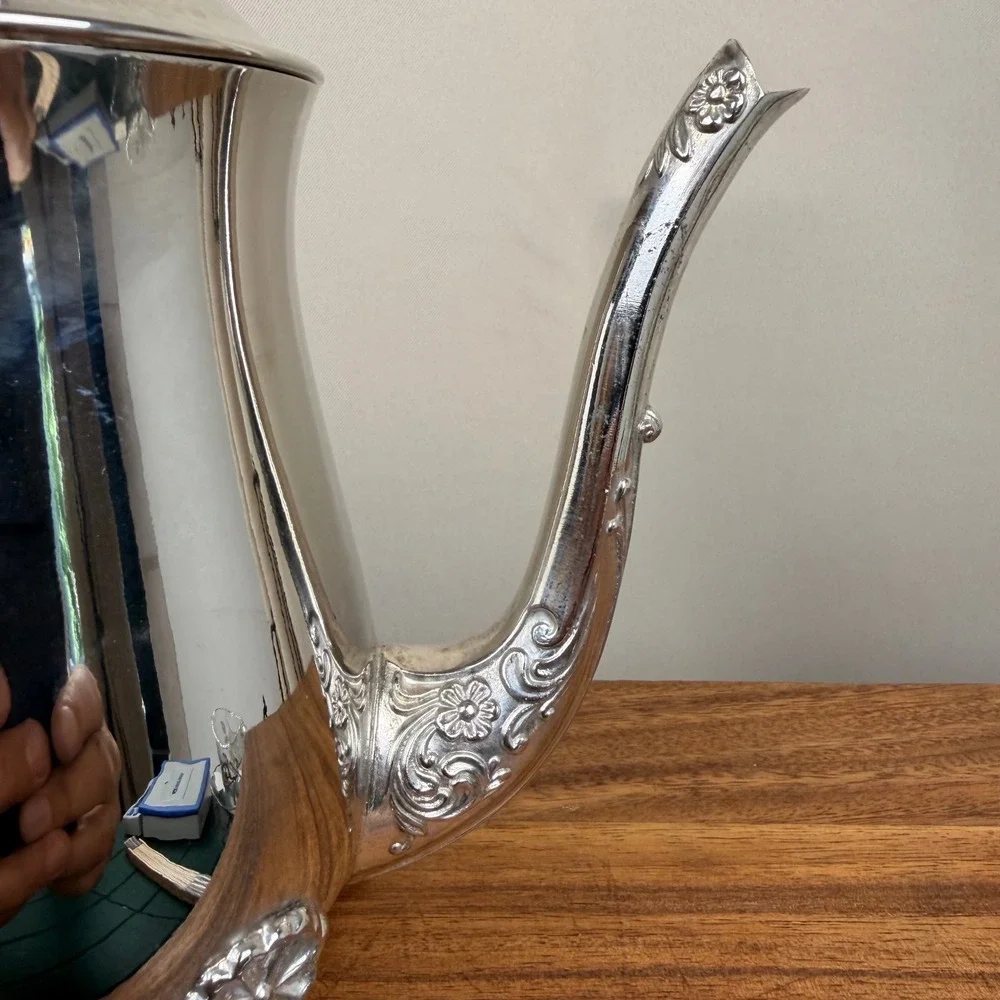 International Silver Company Silverplated Footed Coffee Pot Floral Tea Carafe